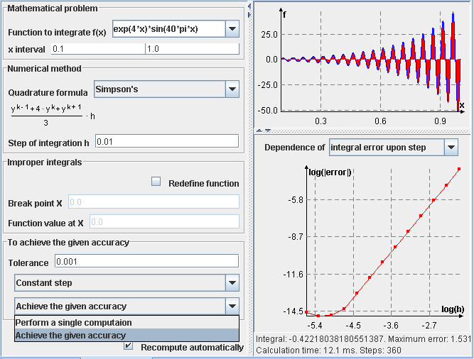 Integration - Dependence of error upon step